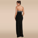 Tube Tops Bubble Bead Split Backless Maxi Dress  BY-7218