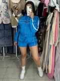 Long Sleeve Zipper Two Piece Shorts Set CH-25020