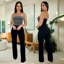 Hot Drill Wrap Chest Solid Color Loose Jumpsuit BY-7343
