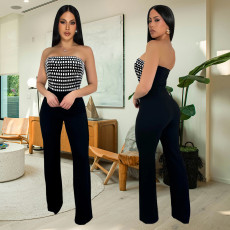 Hot Drill Wrap Chest Solid Color Loose Jumpsuit BY-7343