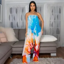 Print Tube Tops Irregular Tops And Pants Suit CYA-901828