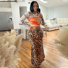 Long Sleeve Tops And Leopard Print Long Skirts Suit CYA-901787