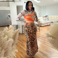Long Sleeve Tops And Leopard Print Long Skirts Suit CYA-901787
