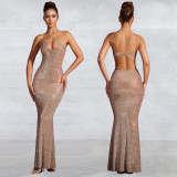 Hot Drill Sexy Sling Backless Maxi Dress BY-7208