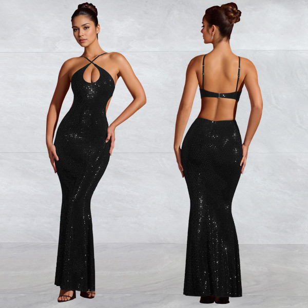 Hot Drill Sexy Sling Backless Maxi Dress BY-7208
