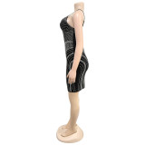 Sexy Hot Drill Sling Solid Mini Dress BY-7215