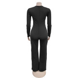 Solid Color Long Sleeve Jumpsuit BY-7201