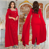 Cape Sleeve Rhinestone Split Dress BY-7259