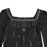 Cape Sleeve Rhinestone Split Dress BY-7259
