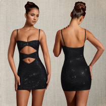Sexy Hot Drill Hollow Out Sing Mini Dress BY-7209
