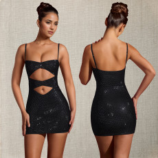 Sexy Hot Drill Hollow Out Sing Mini Dress BY-7209