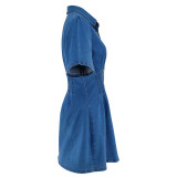 Short Sleeve Lapel Denim Mini Dress GDAM-218683