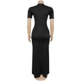 Short Sleeve Hot Drill Slim Maxi Dress BY-7261