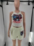 Fashion Print Sleeveless Tank Tops Shorts Suit GMJL-XH811
