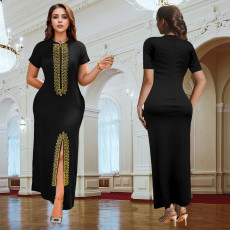 Short Sleeve Hot Drill Slim Maxi Dress BY-7261
