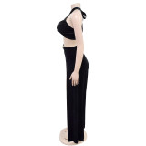 Solid Color Sexy Wrap Chest Loose Pants Suit BY-7236