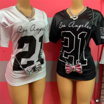 Printed Colorblocked Loose Sport T-Shirt YWXS-XS-L445101