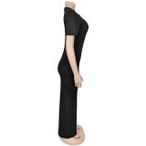 Short Sleeve Hot Drill Slim Maxi Dress BY-7261