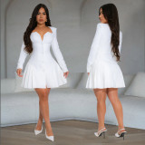 Deep V Neck Long Sleeve Ruffles Mini Dress BY-7263