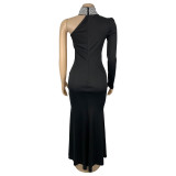 Single Shoulder Long Sleeve Hot Drill Maxi Dress BY-7268