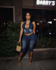 Fashion Denim Zipper Tops Seventh Pants Suit MEM-88643