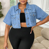 Plus Size Loose Short Shirt Denim Jacket  GDAM-218707