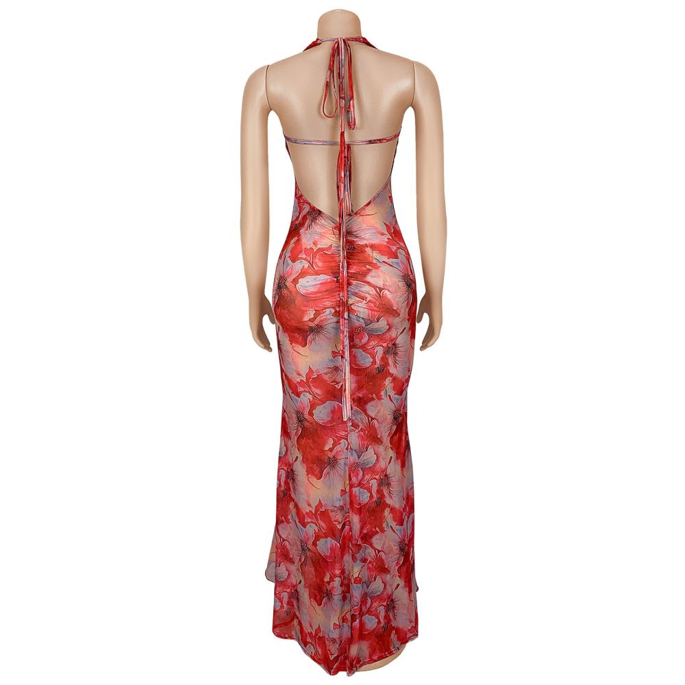 maxi dress sex Women Sex Halter Floral Maxi Dress FIREVOGUE