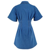 Short Sleeve Lapel Denim Mini Dress GDAM-218683