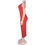 Hot Drill Slim Solid Color Sexy Midi Dress BY-7210