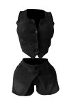 Fashion Denim Sleeveless Vest Shorts 2 Piece Set MEM-88641