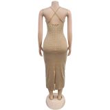 Hot Drill Slim Solid Color Sexy Midi Dress BY-7210