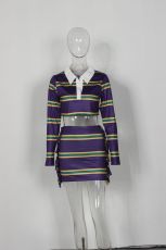 Stripe Contrast Color Tops Two Piece Skirt Set YWXS-XS-L45372