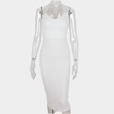 Sexy V Neck Backless Split Midi Dress GAXB-W336DS