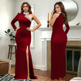 Single Shoulder Long Sleeve Hot Drill Maxi Dress BY-7268