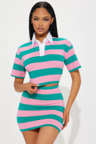 Stripe Lapel Two Piece Skirts Set GMJL-XX001