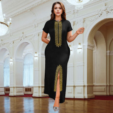 Short Sleeve Hot Drill Slim Maxi Dress BY-7261
