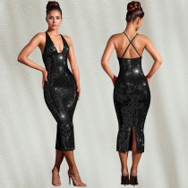 Hot Drill Slim Solid Color Sexy Midi Dress BY-7210