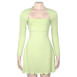 Solid Color Long Sleeve Mini Dress GAXB-A672DS