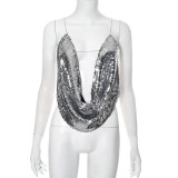 Sequin Chain Sling Backless Tops GDSF-D25TP113