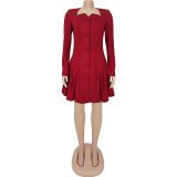 Deep V Neck Long Sleeve Ruffles Mini Dress BY-7263