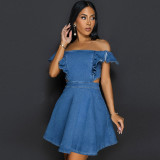 Fashion Sleeveless Square Neck Denim Mini Dress  GDAM-218686