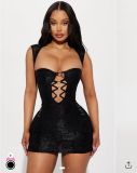 Pre Order: About 7 work days shipping Sexy Solid Color Hollow Out Dress YUEM-300321