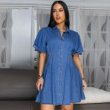 Short Sleeve Lapel Denim Mini Dress GDAM-218683