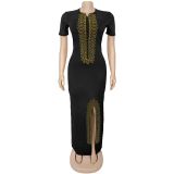 Short Sleeve Hot Drill Slim Maxi Dress BY-7261