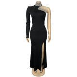 Single Shoulder Long Sleeve Hot Drill Maxi Dress BY-7268