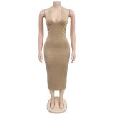 Hot Drill Slim Solid Color Sexy Midi Dress BY-7210