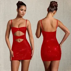 Sexy Hot Drill Hollow Out Sing Mini Dress BY-7209