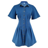 Short Sleeve Lapel Denim Mini Dress GDAM-218683