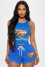 Fashion Print Sleeveless Tank Tops Shorts Suit GMJL-XH811