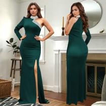 Single Shoulder Long Sleeve Hot Drill Maxi Dress BY-7268